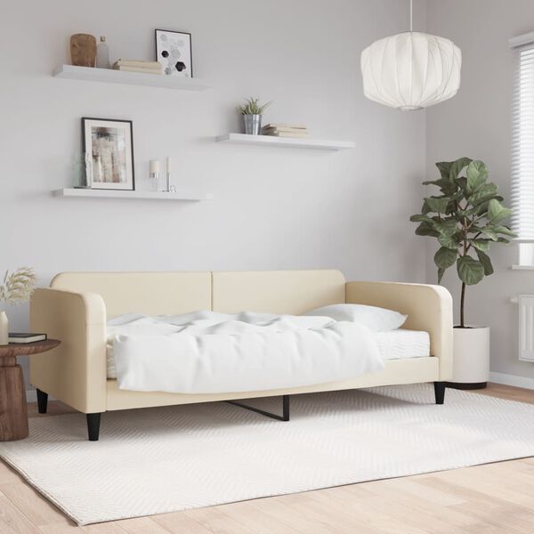 vidaXL Lit de jour avec matelas cr&egrave;me 90x200 cm tissu