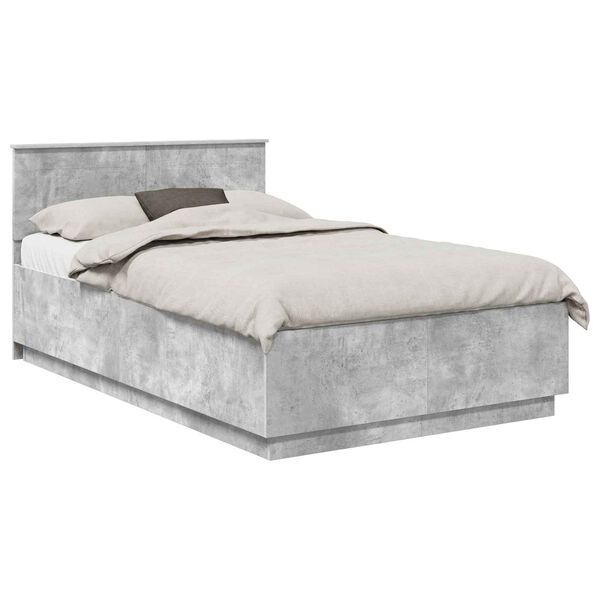 vidaXL Cadre de lit Gris b&eacute;ton 135 x 190 cm Bois d'ing&eacute;nierie