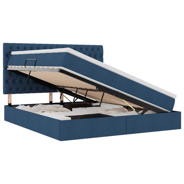 vidaXL Lit avec rangement et matelas Bleu 160 x 200 cm Polyester