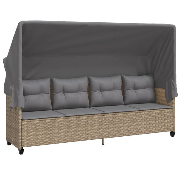 vidaXL Chaise longue avec auvent et coussins beige r&eacute;sine tress&eacute;e
