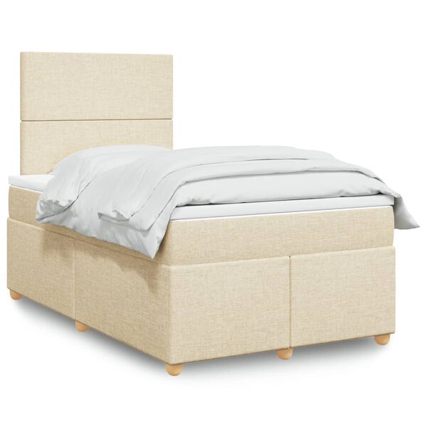 vidaXL Sommier &agrave; lattes de lit avec matelas Cr&egrave;me 120x200 cm Tissu