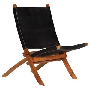 vidaXL Chaise pliante en cuir v&eacute;ritable noir