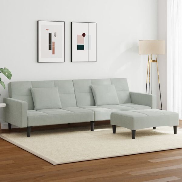 vidaXL Canap&eacute;-lit &agrave; 2 places avec repose-pied gris clair velours