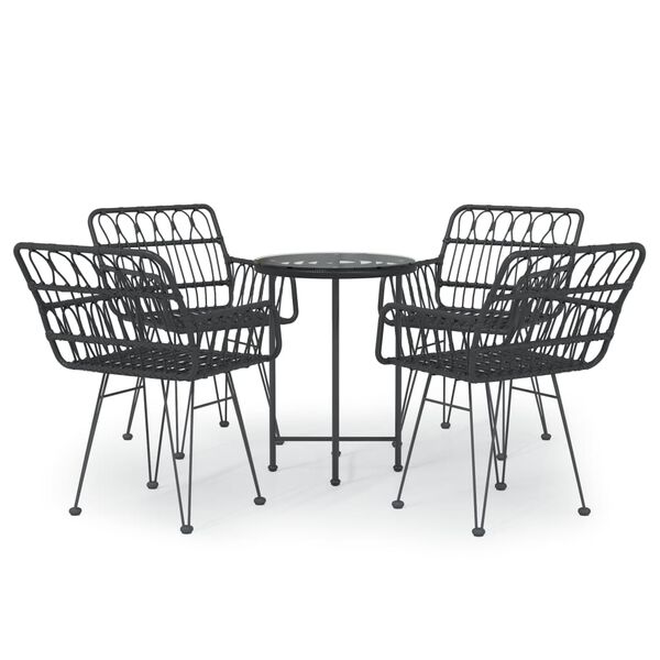 vidaXL Ensemble &agrave; manger de jardin 5 pcs Noir R&eacute;sine tress&eacute;e