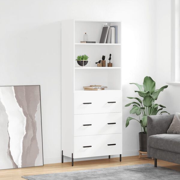 vidaXL Buffet haut Blanc 69,5x34x180 cm Bois d'ing&eacute;nierie