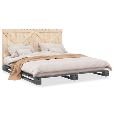 vidaXL Cadre de lit avec tête de lit gris 180x200cm bois de pin massif