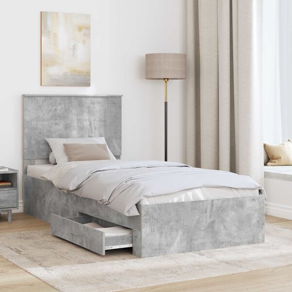 vidaXL Cadre de lit Gris b&eacute;ton 90 x 190 cm Bois d'ing&eacute;nierie