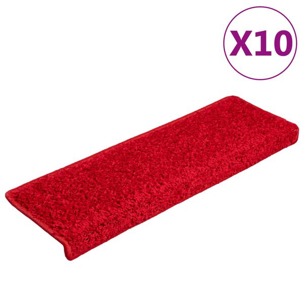 vidaXL Tapis d'escalier 10 pièces 65 x 21 x 4 cm Bordure rectangulaire rouge