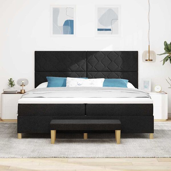 vidaXL Lit &agrave; ressorts avec matelas Noir 200 x 200 cm tissu