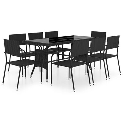 vidaXL Ensemble à dîner de jardin 9 pcs Résine tressée Noir