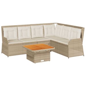 vidaXL Salon de jardin avec coussins 5 pcs beige r&eacute;sine tress&eacute;e