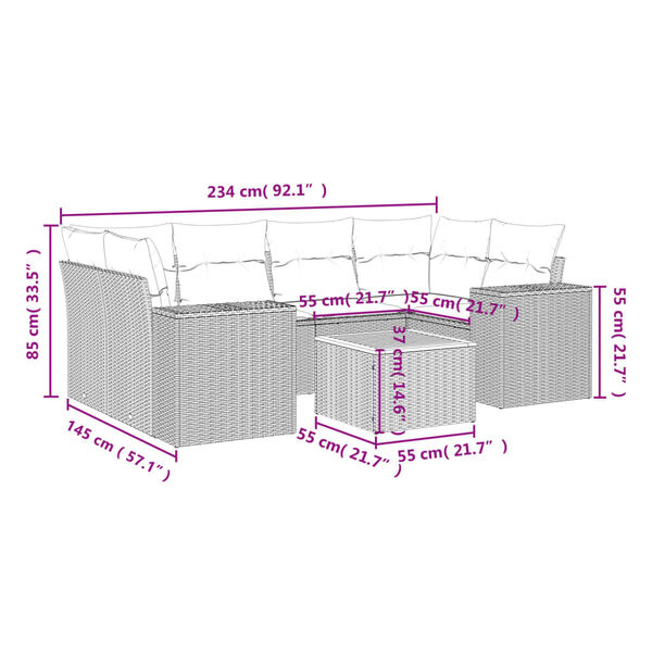 vidaXL Salon de jardin avec coussins 7 pcs gris r&eacute;sine tress&eacute;e