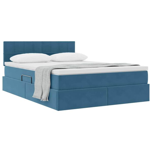 vidaXL Lit de Rangement avec matelas Bleu fonc&eacute; 140 x 200 cm Velours