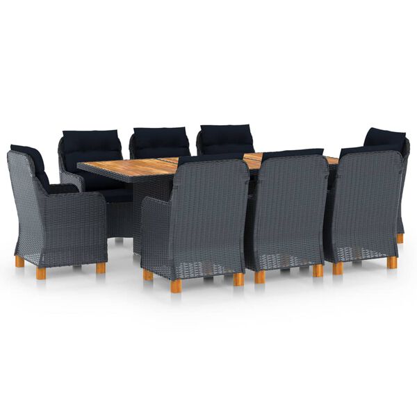 vidaXL Ensemble &agrave; manger d'ext&eacute;rieur 9 pcs et coussins r&eacute;sine tress&eacute;e