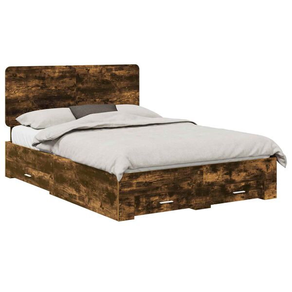 vidaXL Cadre de lit Ch&ecirc;ne fum&eacute; 150 x 200 cm Bois d'ing&eacute;nierie