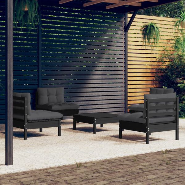 vidaXL Salon de jardin 5 pcs avec coussins anthracite bois de pin