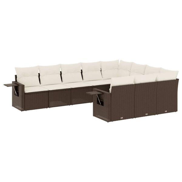 vidaXL Salon de jardin 10 pcs avec coussins marron r&eacute;sine tress&eacute;e