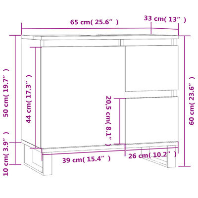 vidaXL Armoire de salle de bain blanc 65x33x60 cm bois d'ingénierie