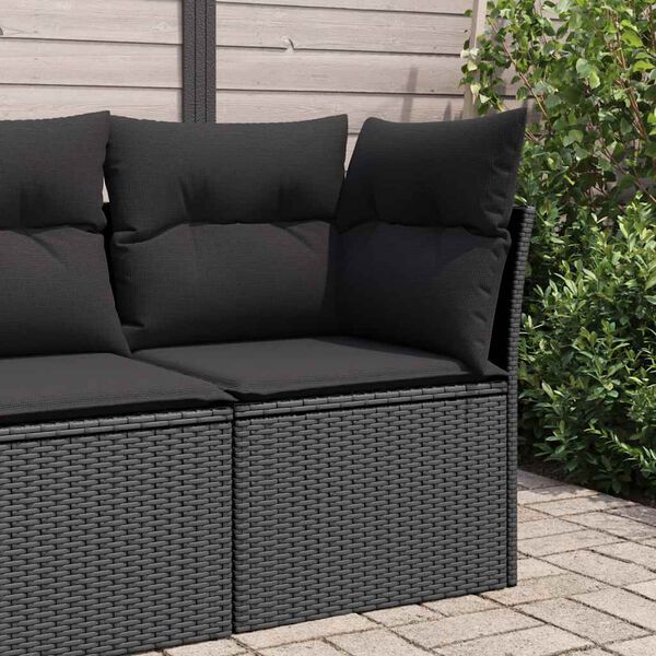 vidaXL Canap&eacute; d'angle de jardin avec coussins en polyrotin noir