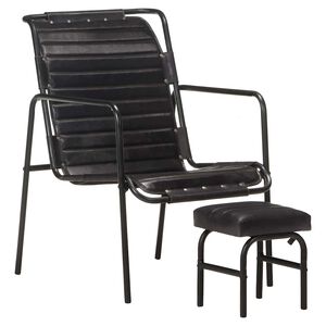 vidaXL Fauteuil de relaxation avec repose-pied Noir Cuir v&eacute;ritable