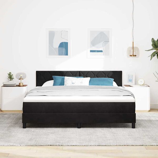 vidaXL Lit &agrave; ressort LED avec matelas Noir 180 x 200 cm Velours