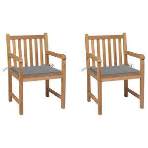 vidaXL Chaises de jardin lot de 2 et coussins gris Bois de teck massif