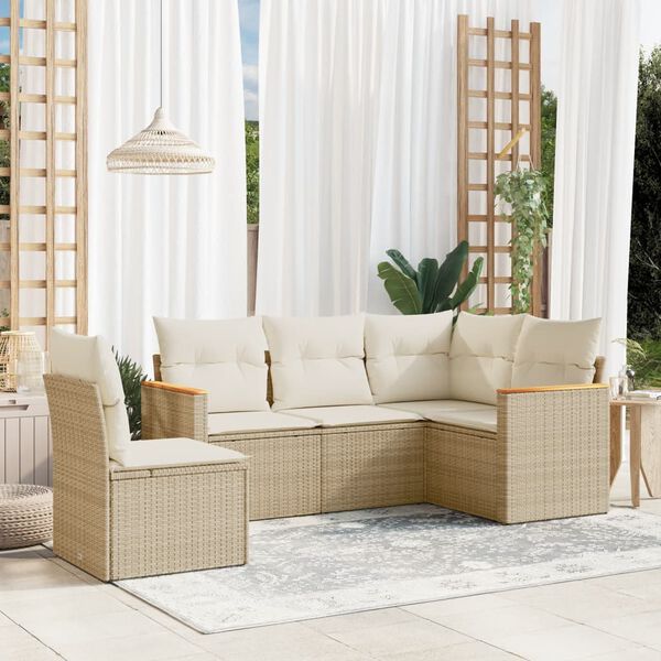 vidaXL Salon de jardin avec coussins 5 pcs beige r&eacute;sine tress&eacute;e