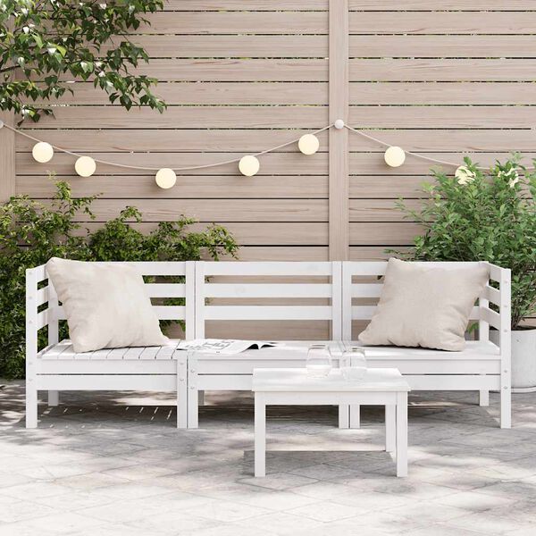 vidaXL Canap&eacute; de jardin 3 places blanc bois de pin massif