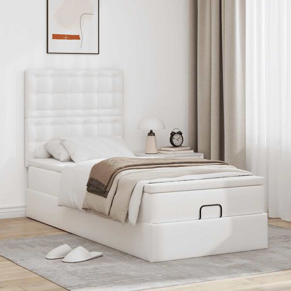 vidaXL Lit ottoman avec matelas blanc 80x200 cm similicuir