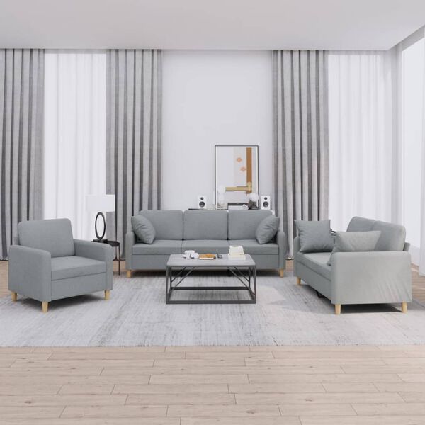 vidaXL Ensemble de canap&eacute;s 3 pcs coussins gris clair tissu