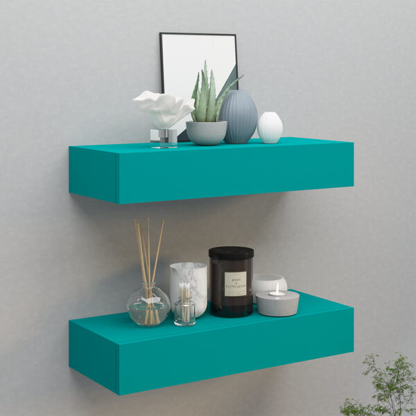 vidaXL &Eacute;tag&egrave;res &agrave; tiroirs murales 2 pcs Bleu 60x23,5x10 cm MDF