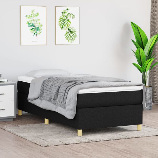vidaXL Sommier &agrave; lattes de lit avec matelas Noir 90x190 cm Tissu