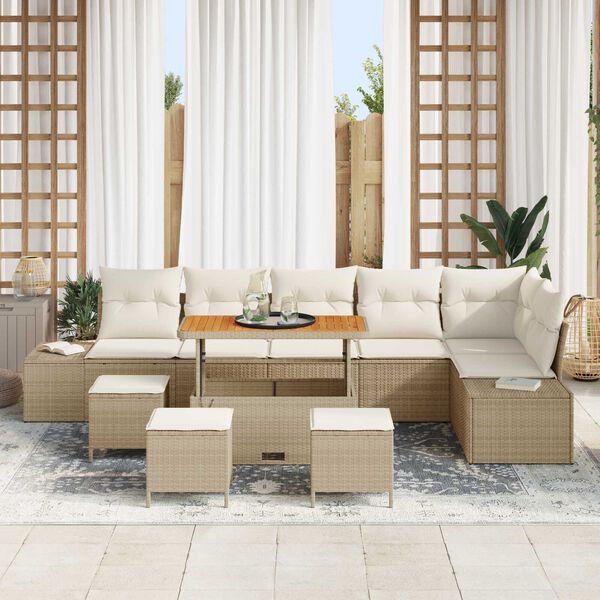 vidaXL Ensemble de canap&eacute; de jardin 10 pcs Beige Poly rotin
