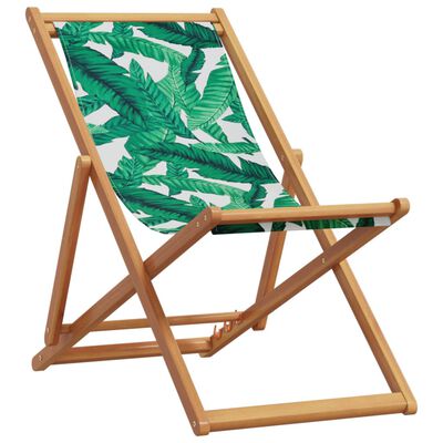 vidaXL Chaise pliable plage motif de feuilles bois d'eucalyptus/tissu