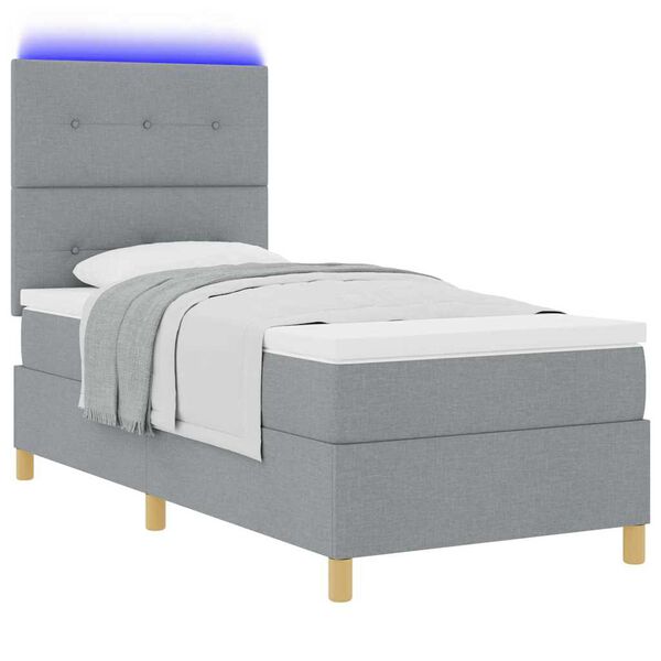 vidaXL Lit &agrave; ressort LED avec matelas Gris clair 80 x 200 cm tissu