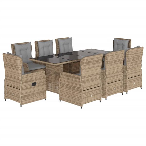 vidaXL Ensemble &agrave; manger de jardin et coussins 9 pcs beige Poly rotin
