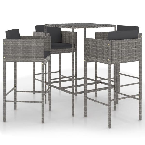 vidaXL Ensemble de bar de jardin 5 pcs et coussins R&eacute;sine tress&eacute;e Gris