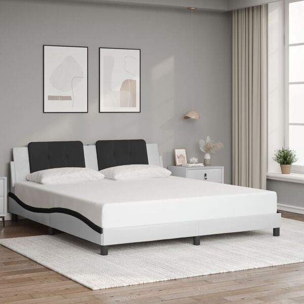 vidaXL Cadre de lit avec LED sans matelas Zadar blanc et noir 180x200 cm