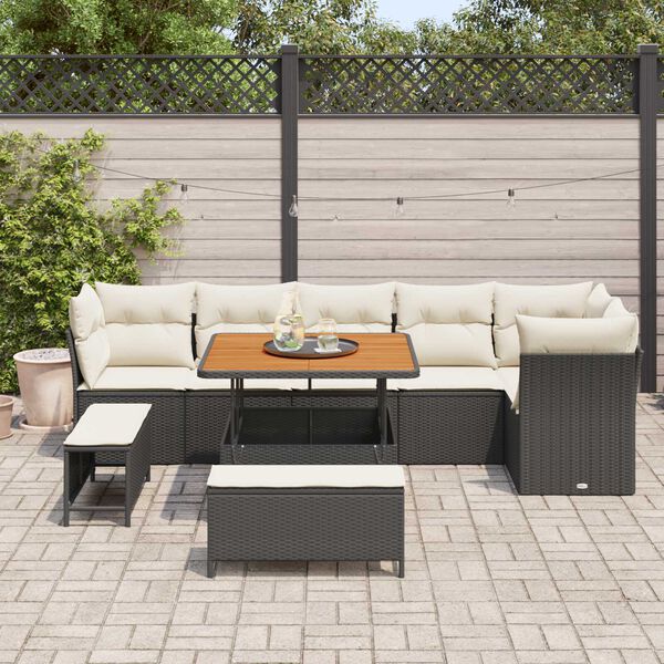 vidaXL Ensemble de canap&eacute; de jardin avec coussin 9 pcs Noir et cr&egrave;me