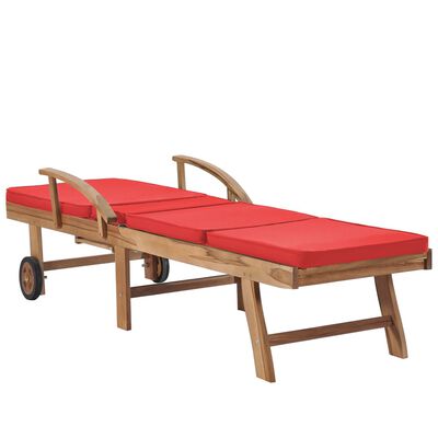 vidaXL Chaises longues avec coussins lot de 2 bois teck solide Rouge