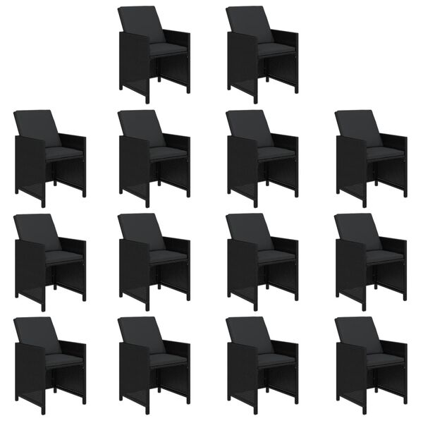 vidaXL Ensemble &agrave; manger de jardin coussins 19 pcs R&eacute;sine tress&eacute;e Noir