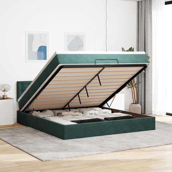 VidaXL Cadre de lit ottoman avec matelas vert foncé 180x200 cm velours
