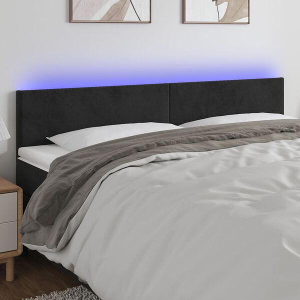vidaXL T&ecirc;te de lit &agrave; LED Noir 200x5x78/88 cm Velours