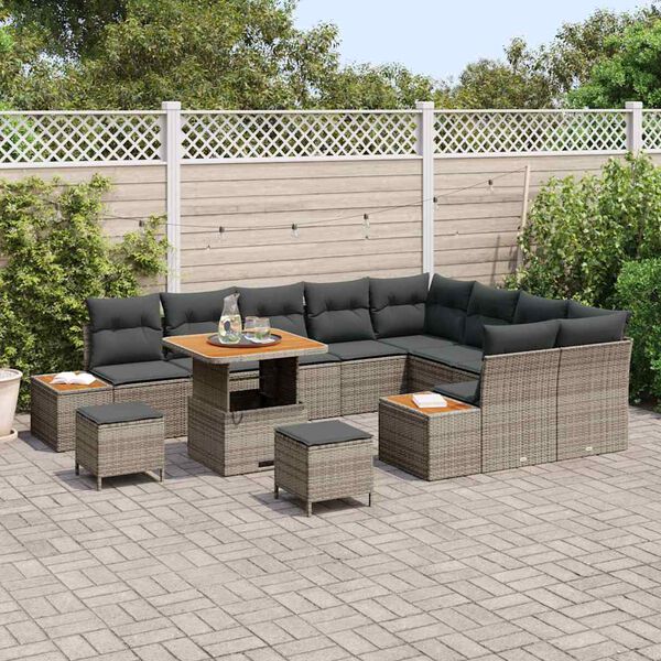 vidaXL Ensemble de canap&eacute; de jardin 12 pcs Gris polyrotin