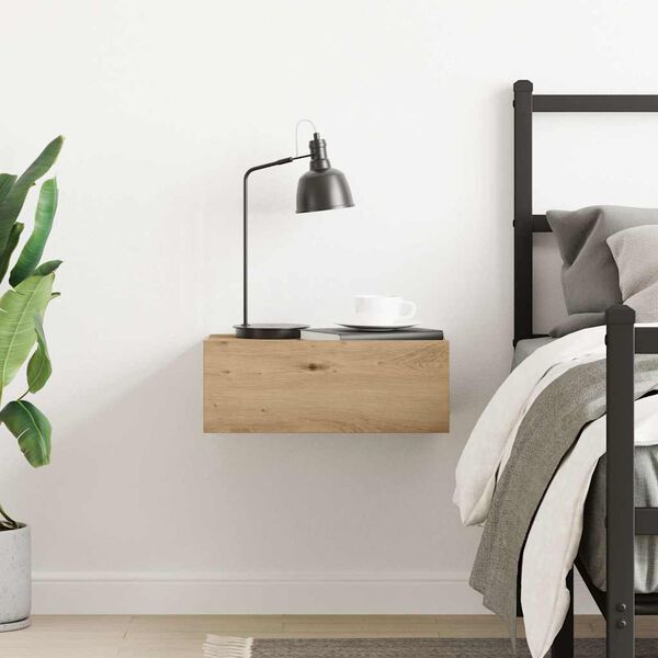 vidaXL Table de chevet flottante ch&ecirc;ne artisanal bois d'ing&eacute;nierie