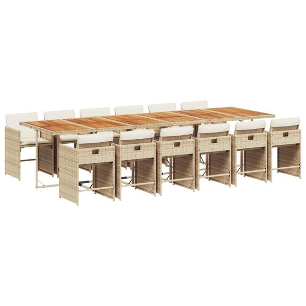 vidaXL Ensemble &agrave; manger de jardin et coussins 13 pcs beige