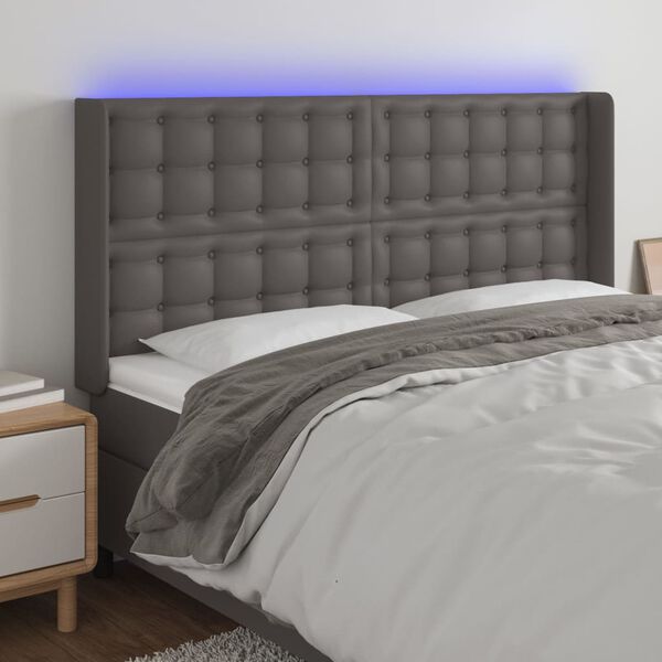 vidaXL T&ecirc;te de lit &agrave; LED Gris 183x16x118/128 cm Similicuir