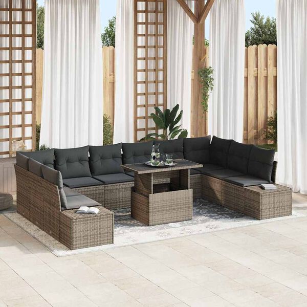 vidaXL Ensemble de canap&eacute; de jardin avec coussin 11 pcs Gris