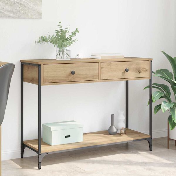 vidaXL Table console avec tiroir Ch&ecirc;ne artisanal 100 x 34,5 x 75 cm