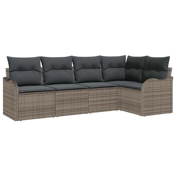 vidaXL Ensemble de canap&eacute; de jardin avec coussin 5 pcs Gris Poly rotin
